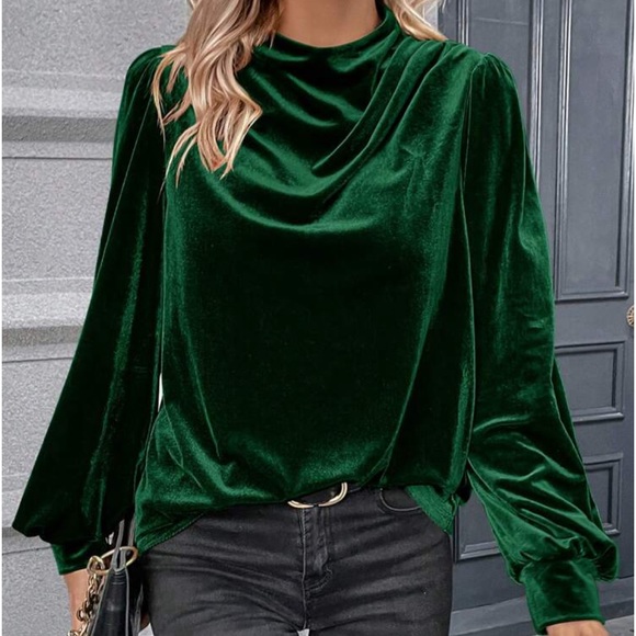 Luxe Velvet Cowl Neck Top Blouse Shirt - Picture 16 of 16